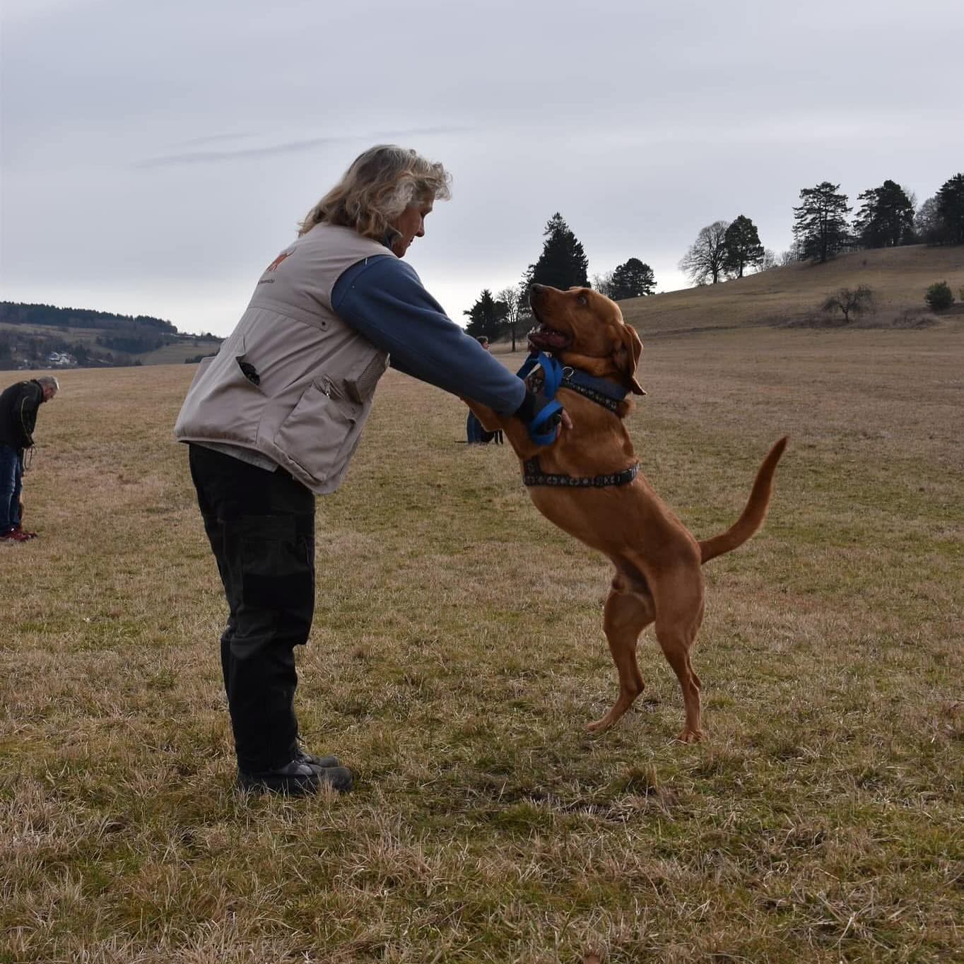 Rettungshund Lucky und Andrene beim spielen