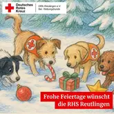 Frohe Feiertage wünscht die RHS Reutlingen Rettungshunde handgezeichnet mit Geschenken im Schnee