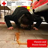 Titelbild Theorie und Praxis Geruch Person riecht auf Pflasterstein einer Geruchsspur nach