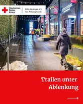 Titelbild Trailen unter Ablenkung Leere Einkaufspassage mit schneehaufen und im Hintergrund läuft ein Mantrailer mit Hund